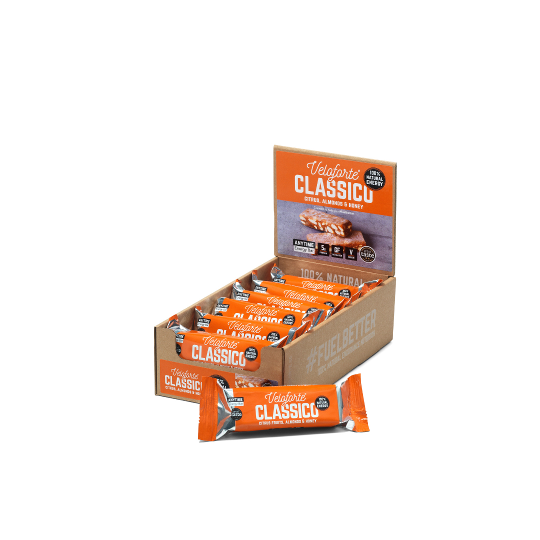 Veloforte Classico Energy Bar: Citrus fruits, almonds & honey.